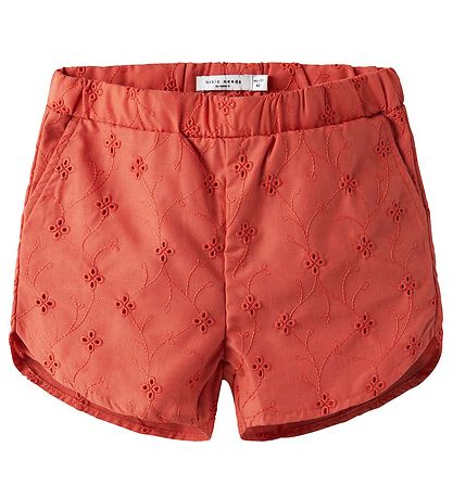Name It Shorts - NmfVioleta - Gewürzt Coral m. Strickerei Anglai