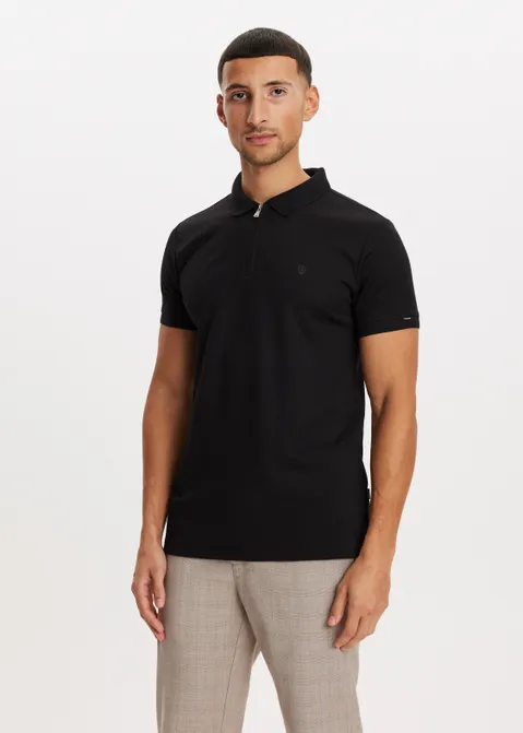 Polo met rits en logo zwart (ZWART)