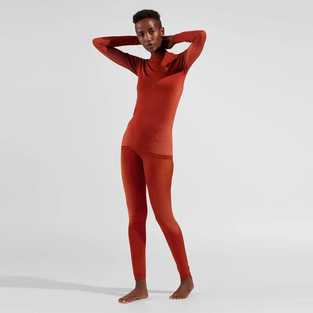 Odlo Performance Warm Eco Crew Thermoshirt Lange Mouwen Donkerrood Dames
