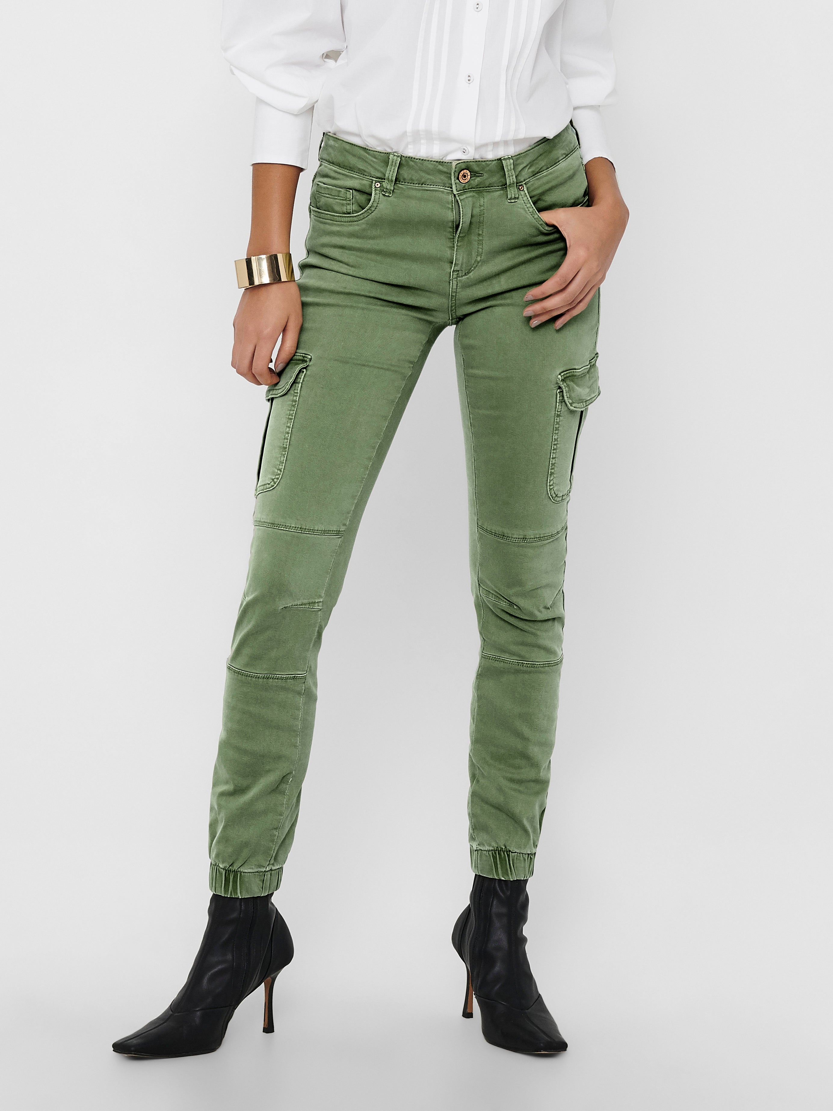 ONLMISSOURI Mittlere Taille Slim Fit Cargo-Hose Oil Green