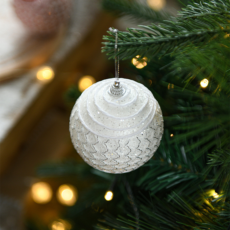 (10er Set) Ø8cm Styropor Christbaum Schmuck Glitzer Weihnachtskugeln Tannenbaum Home Deko - Weiss
