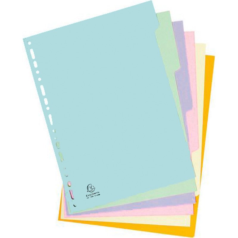 Intercalaire A4 carte recyclée colorée Exacompta Forever 6 onglets neutres multicolores - 1 jeu