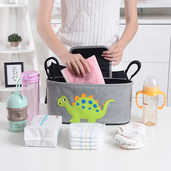 (32x17x14cm) Kinderwagen Organizer Tasche Wickeltasche Aufbewahrungsfächer für Windeln / Milchflasche / Kleidung - Elefant/Pink