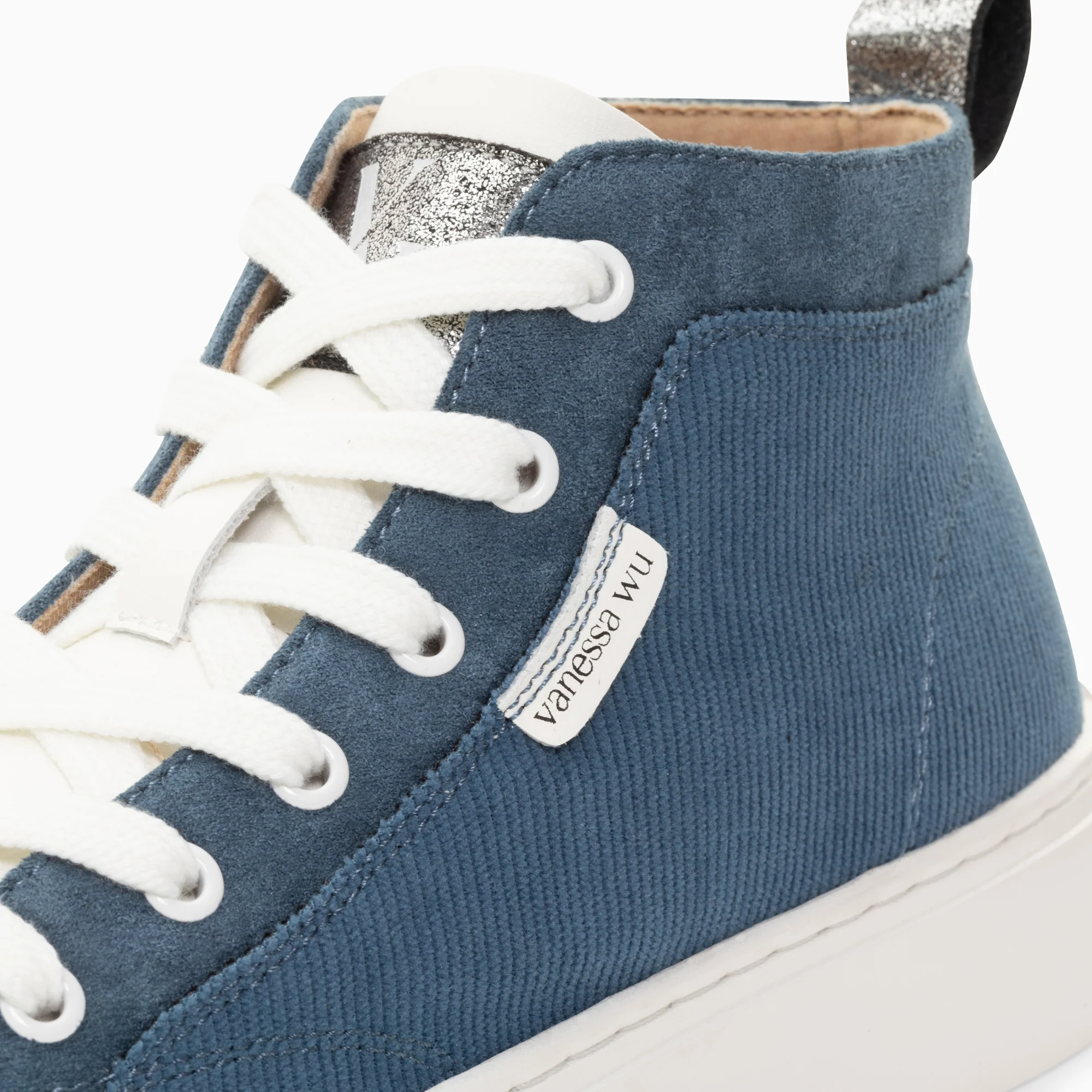 Sneakers-Baskets montantes Clarisse côtelées bleu et blanc
