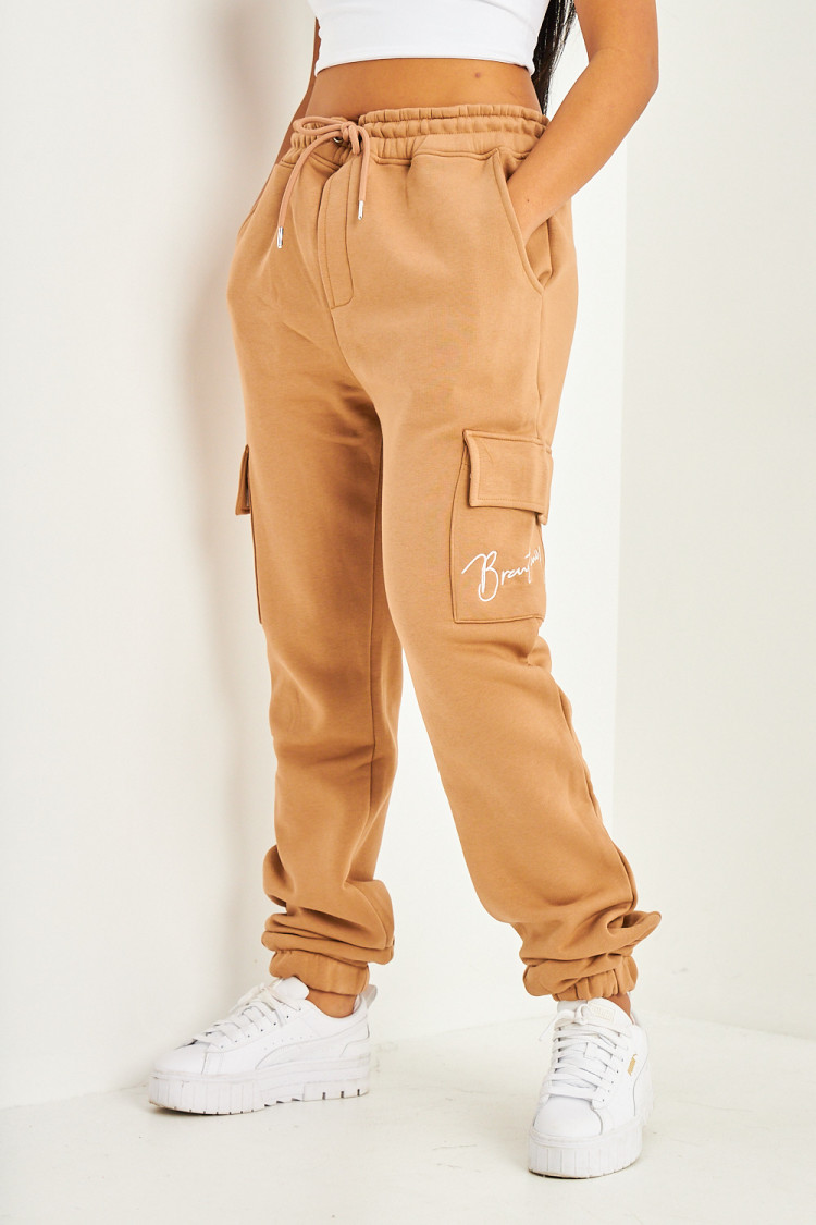 Pantalon de jogging camel poches cargo inscription Brentiny