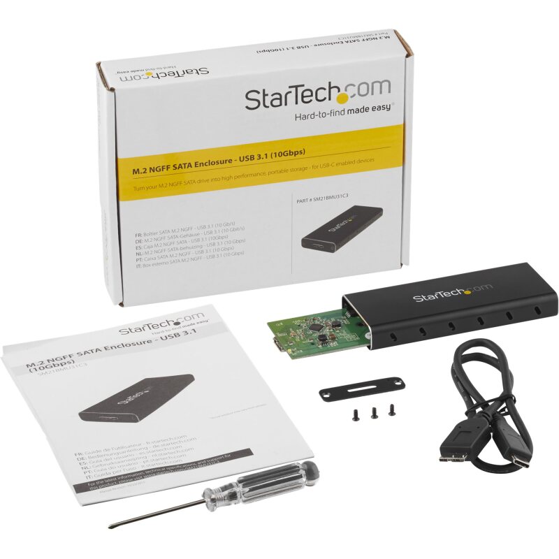 StarTech.com Boîtier USB 3.1 (10 Gb/s) pour SSD SATA M.2 NGFF avec câble USB-C - Aluminium