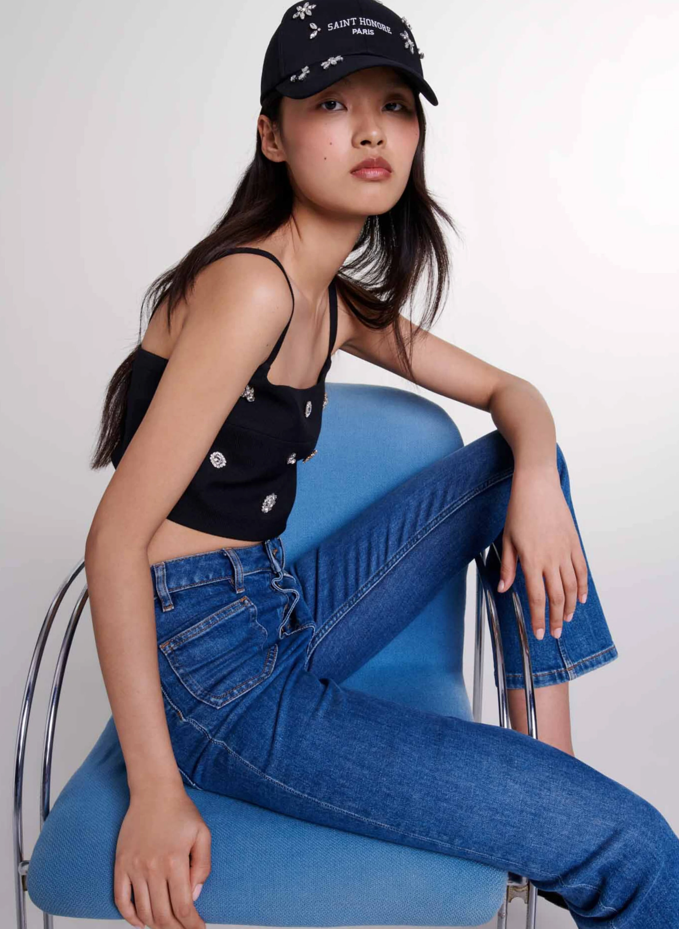 Crop top à strass | Noir