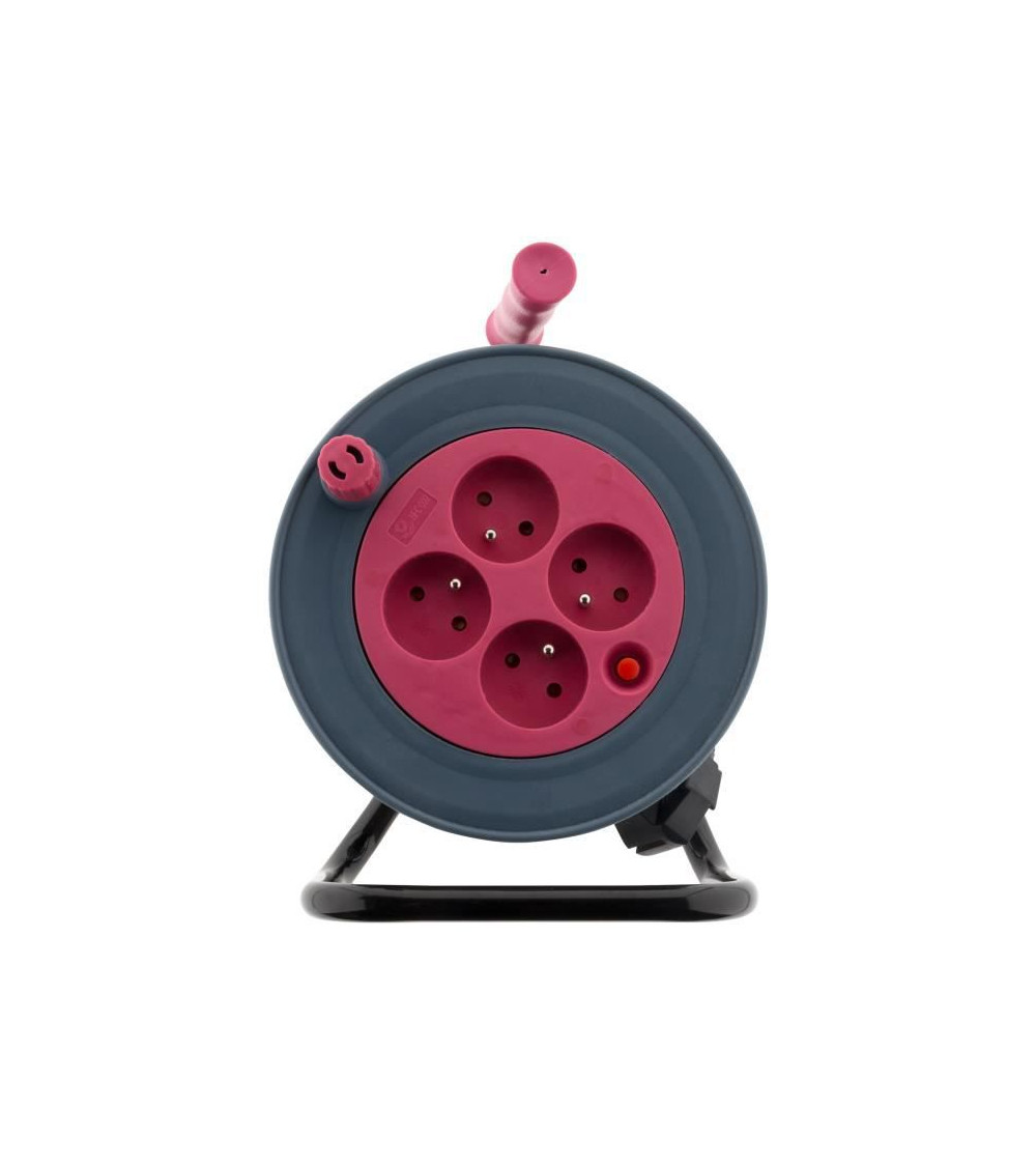 Enrouleur ménager - 4 prises 2p+t - 3g1 mm² - 15 m - rose