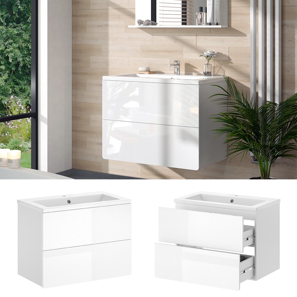 Vicco Badmöbel-Set Izan Weiß Hochglanz modern Waschtischunterschrank Waschbecken