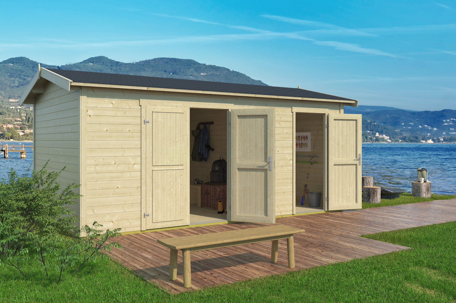 Gartenhaus TUVALU XL - naturbelassen - Fichte massiv - 500x300 cm