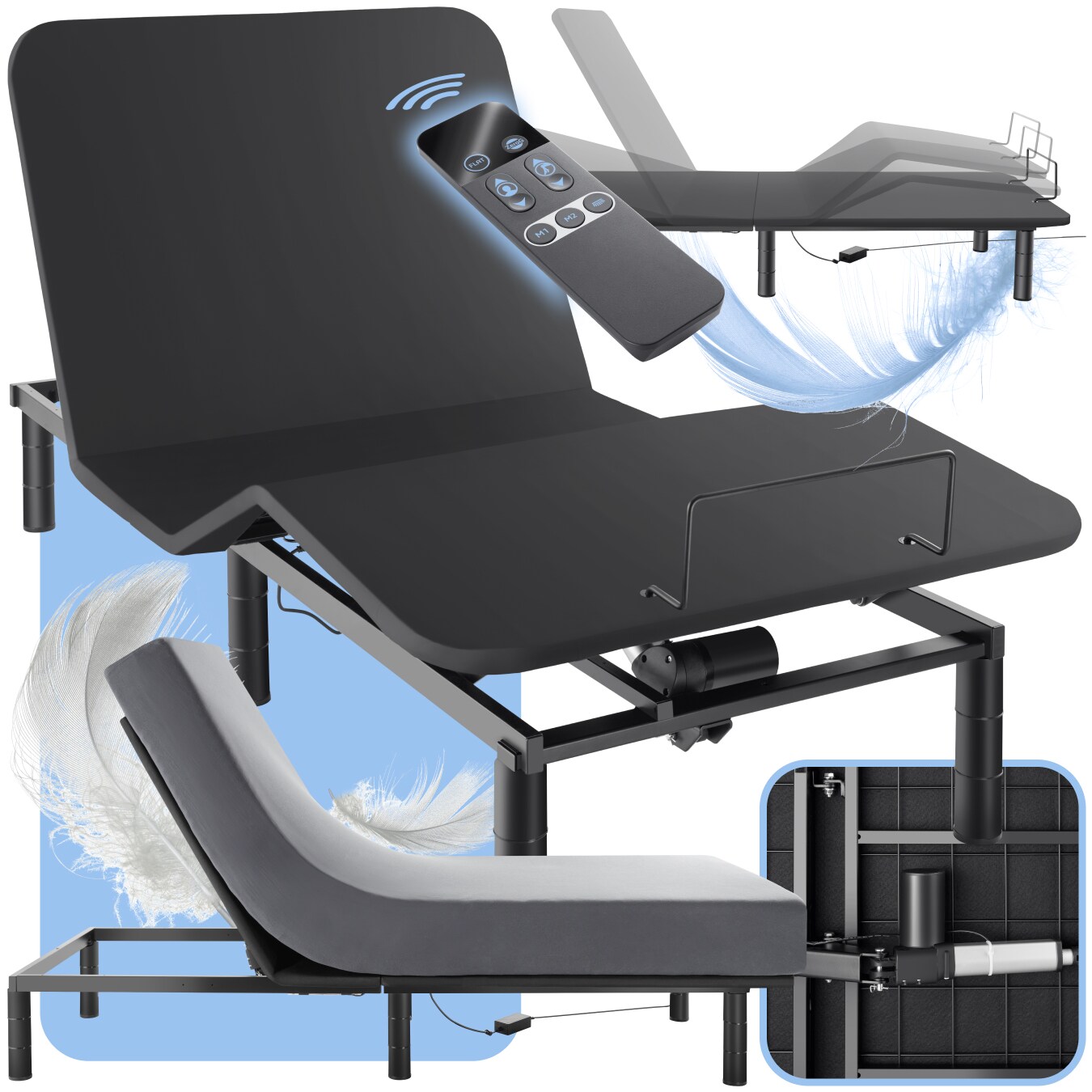 tectake® Bettgestell mit elektrisch verstellbarem Lattenrost, elektrisch verstellbares Rücken- und Fußteil, Belastbarkeit 340 kg, Polyesterbezug, 90 x 200 x 42,5 cm