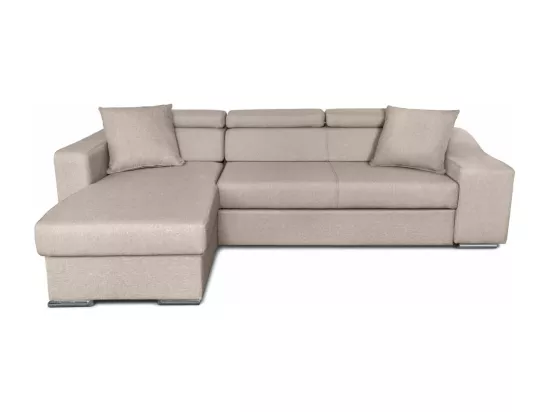 Canapé d'Angle Gauche Elona Convertible en Tissu - Beige - L264 x P162 x H75cm - Loungitude