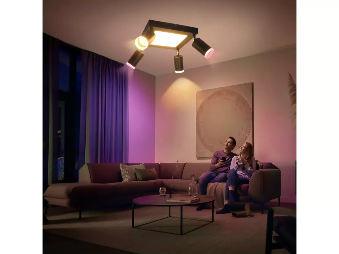 NETTLIFE Spot de plafond 4 ampoules GU10 3000k 20W lampe de cuisine noire blanc chaud lampe de couloir pivotante