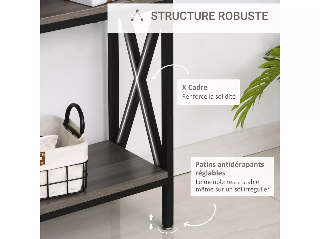 Table Console Table d'Entrée Industriel Multi-rangements 120 x 23,5 x 75 cm Bois Gris