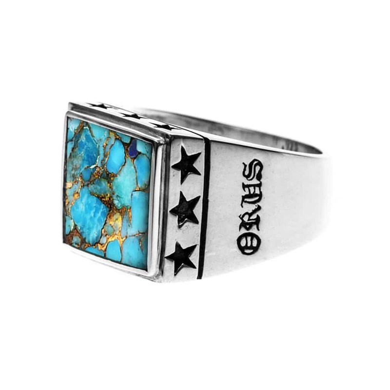 Chevalière Homme étoiles Turquoise Argent