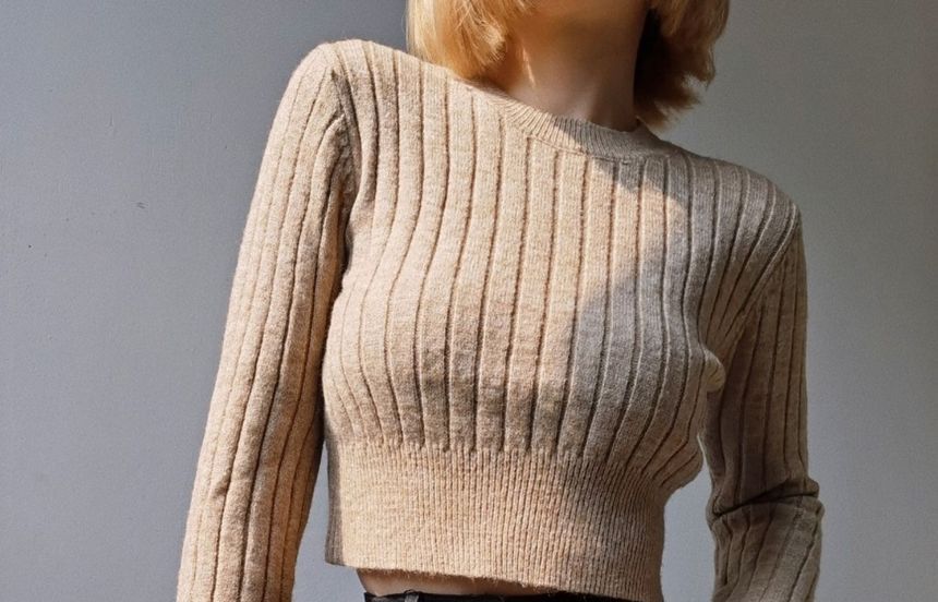 Girls Supply - Geribbelde cropped trui met ronde hals
