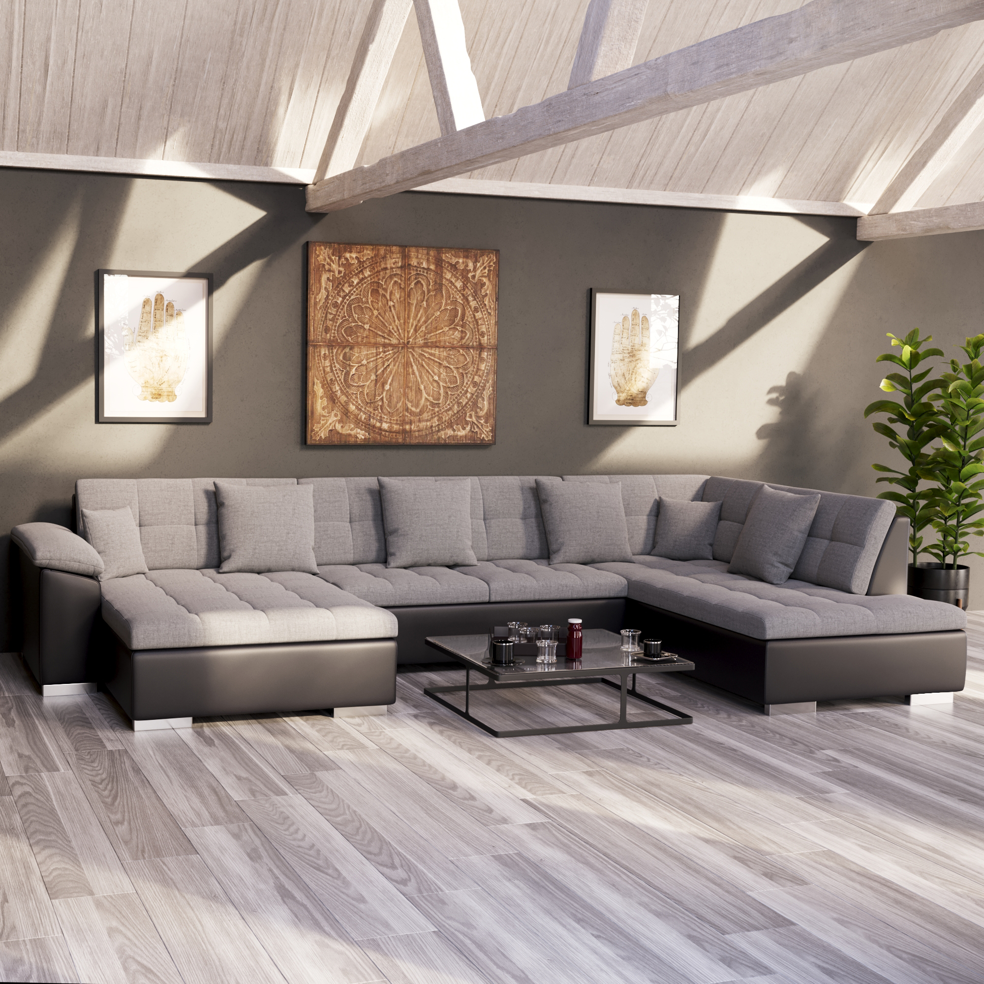 Ecksofa ARIA links grau/schwarz