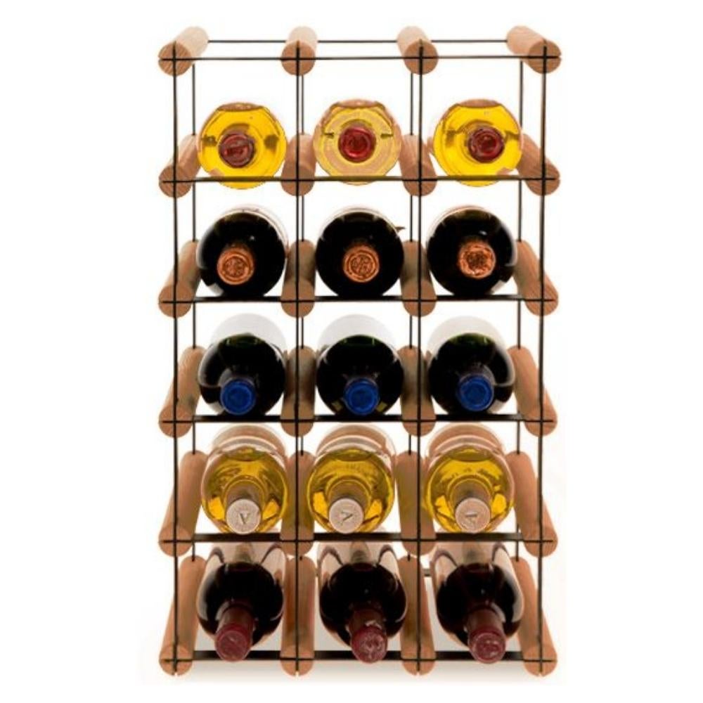 PROREGAL Modulair Wijnrek Vinotega Mod Metaal HxBxD 52,5 x 32,5 x 24,5 cm 3 x 5 Flessen Massief grenenhout Bruin Geolied