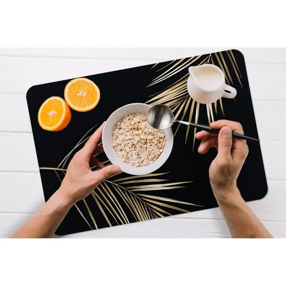 MuchoWow Placemat (6stuks) 45x30cm Bladeren Planten Goud Zwart