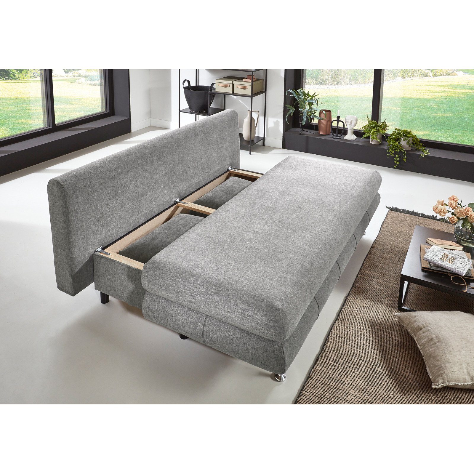 Bettsofa Ben Stoff grau, Bettkasten