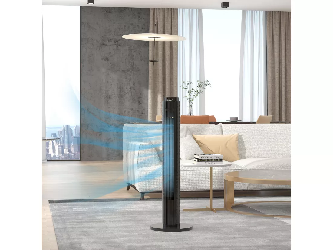 Ventilateur colonne tour oscillant 45 W silencieux télécommande incluse timer 4 modes 3 vitesses filtre noir