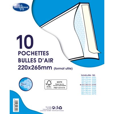 La Couronne - 10 pochettes bulles - 220 x 265 mm - autocollant - blanc