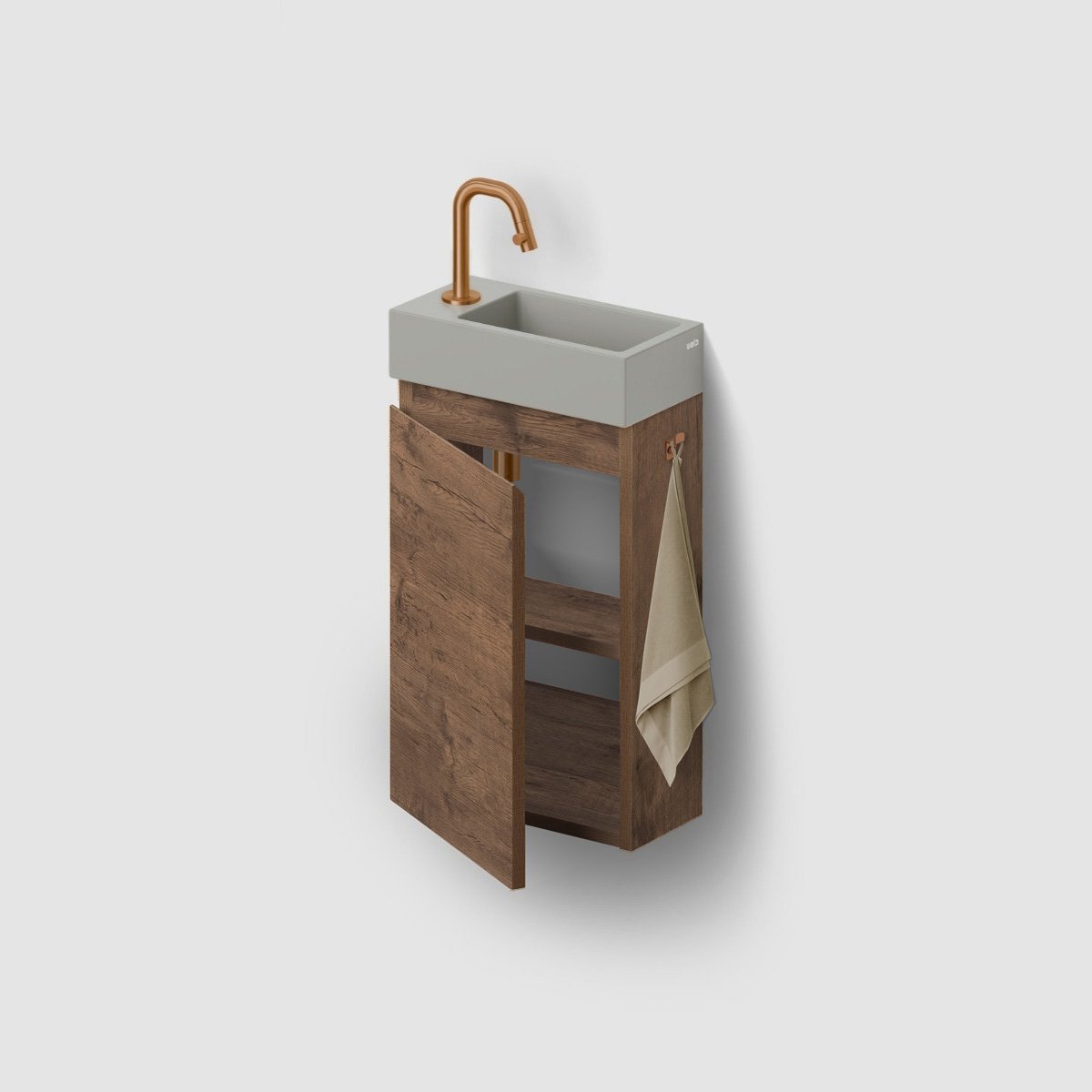 Clou Flush 3 toiletmeubel 36cm donker eiken rechtsdraaiend met keramische fontein grijs mat en kraangat