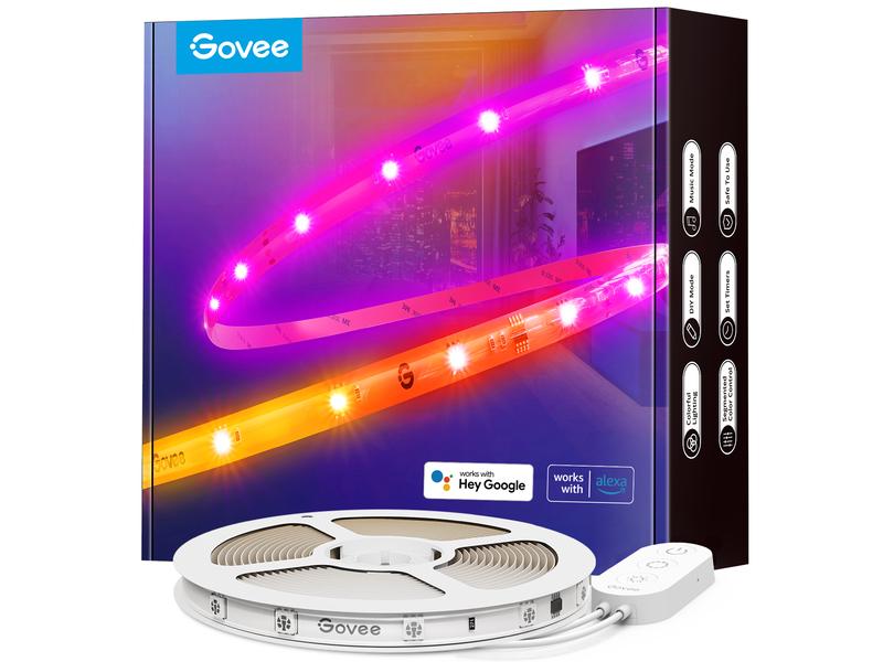 Govee LED Stripe Smart Wi-Fi   Bluetooth, 5 m, RGBIC LED-Leuchtstreifen mit Schutzbeschichtung