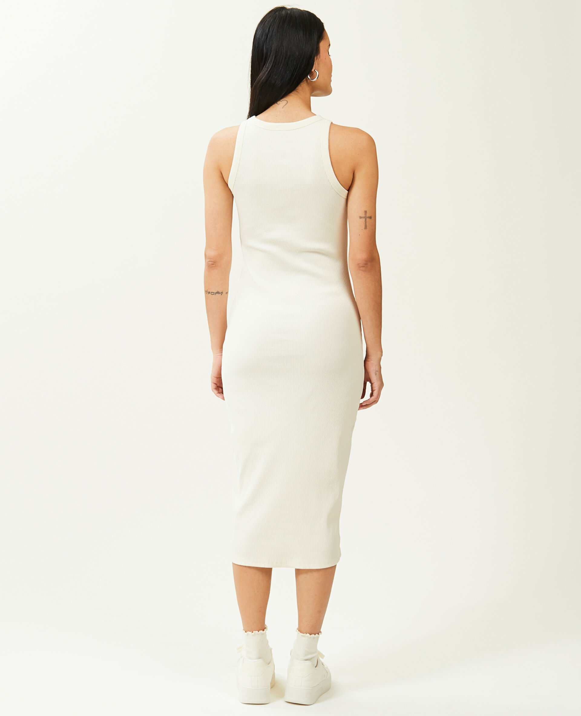 Robe débardeur maille côtelée - Écru