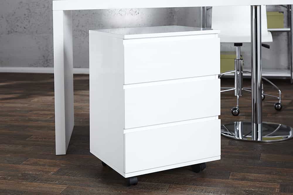 Moderner Rollcontainer BIG DEAL 45cm weiß Hochglanz 3 Schubladen
