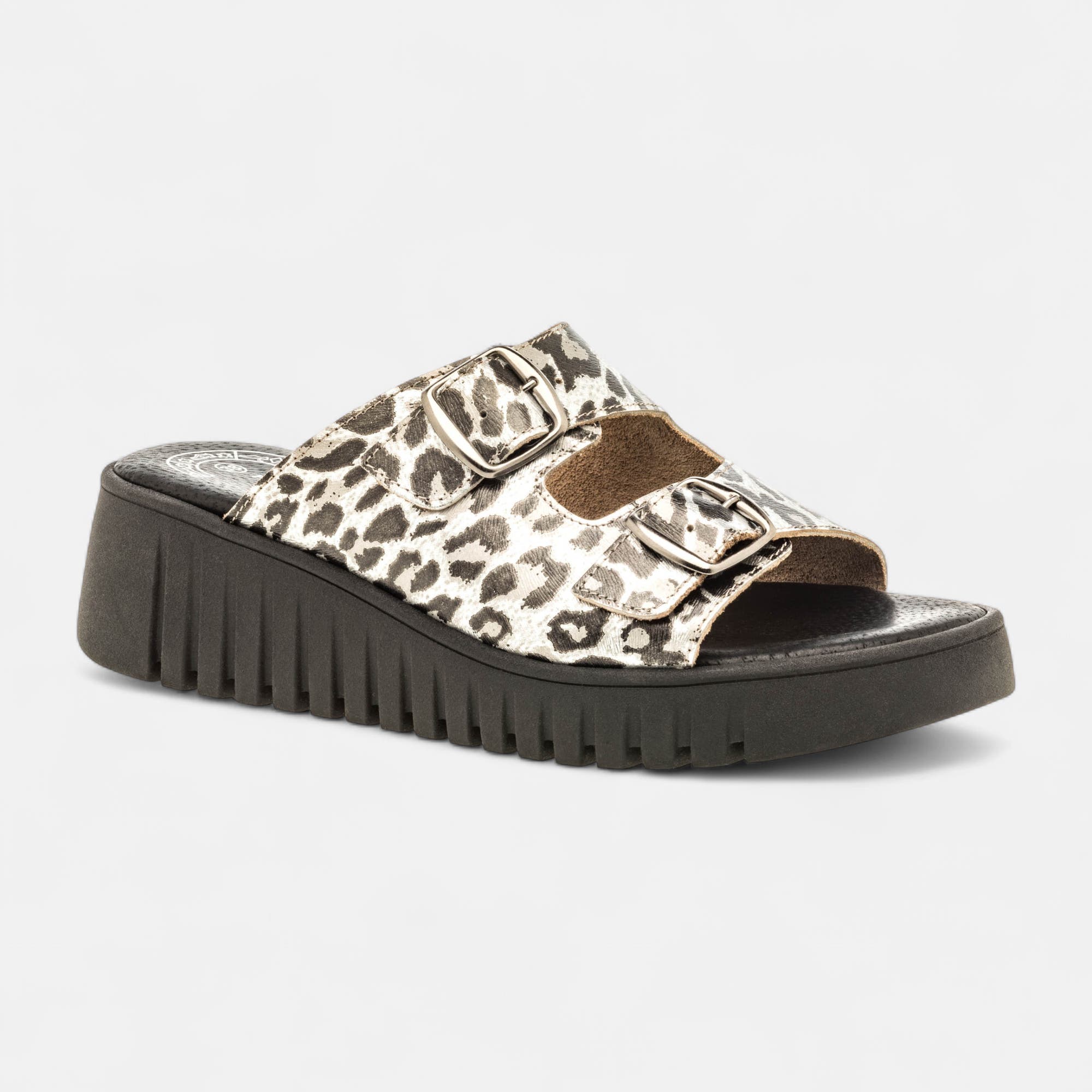 Mules à talon compensé Femme en cuir argent