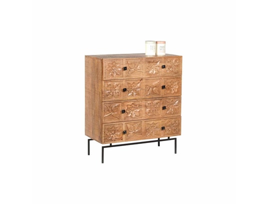 BOIS ET CHIFFONS CONCEPT - Commode sculptée 4 tiroirs - manguier sculture