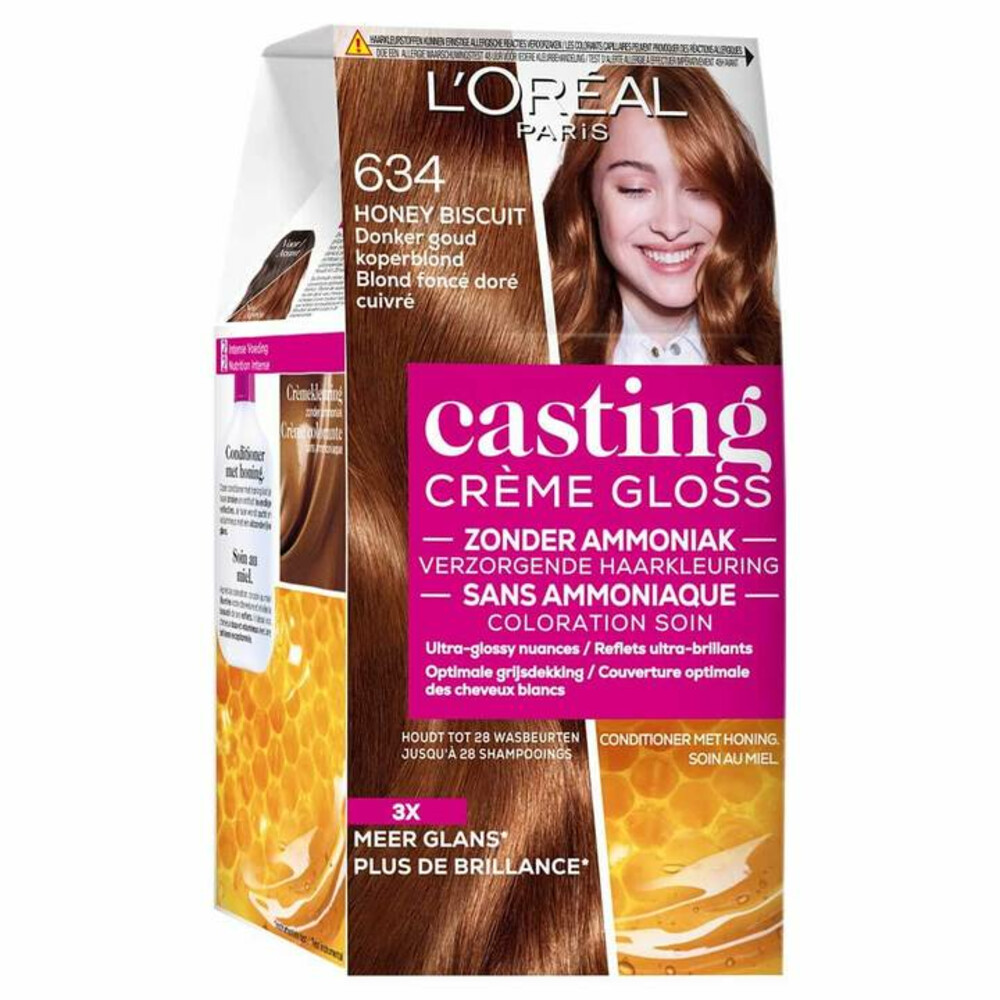 L'Oréal Casting Crème Gloss Semi-Permanente Haarkleuring 634 Honey Biscuit - Donker Goud Koperblond