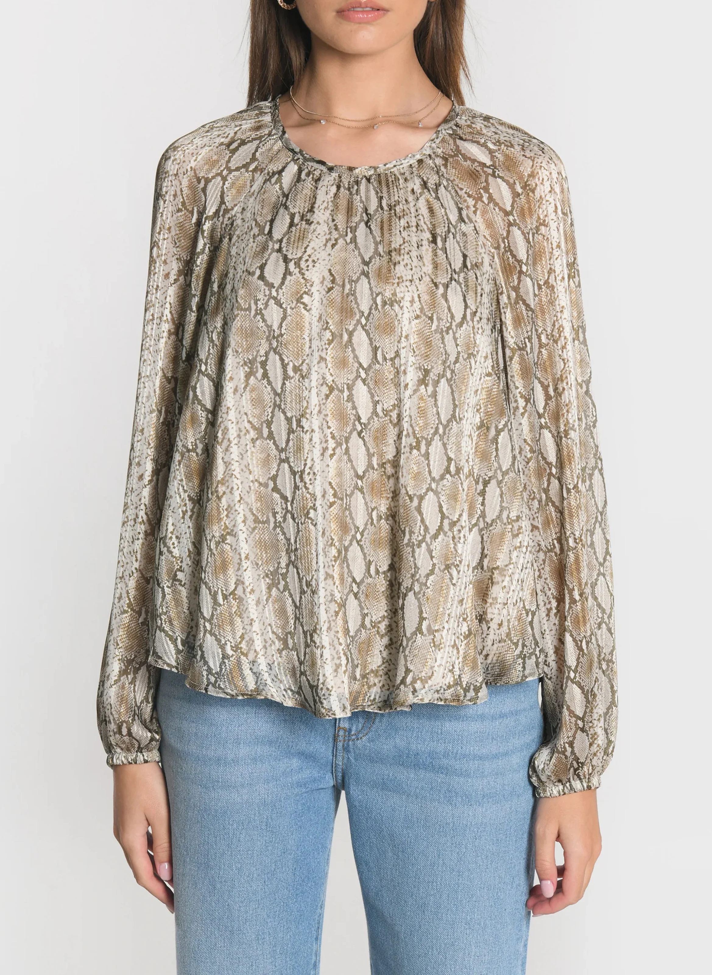 HENNA - Blouse col rond imprimée | Beige