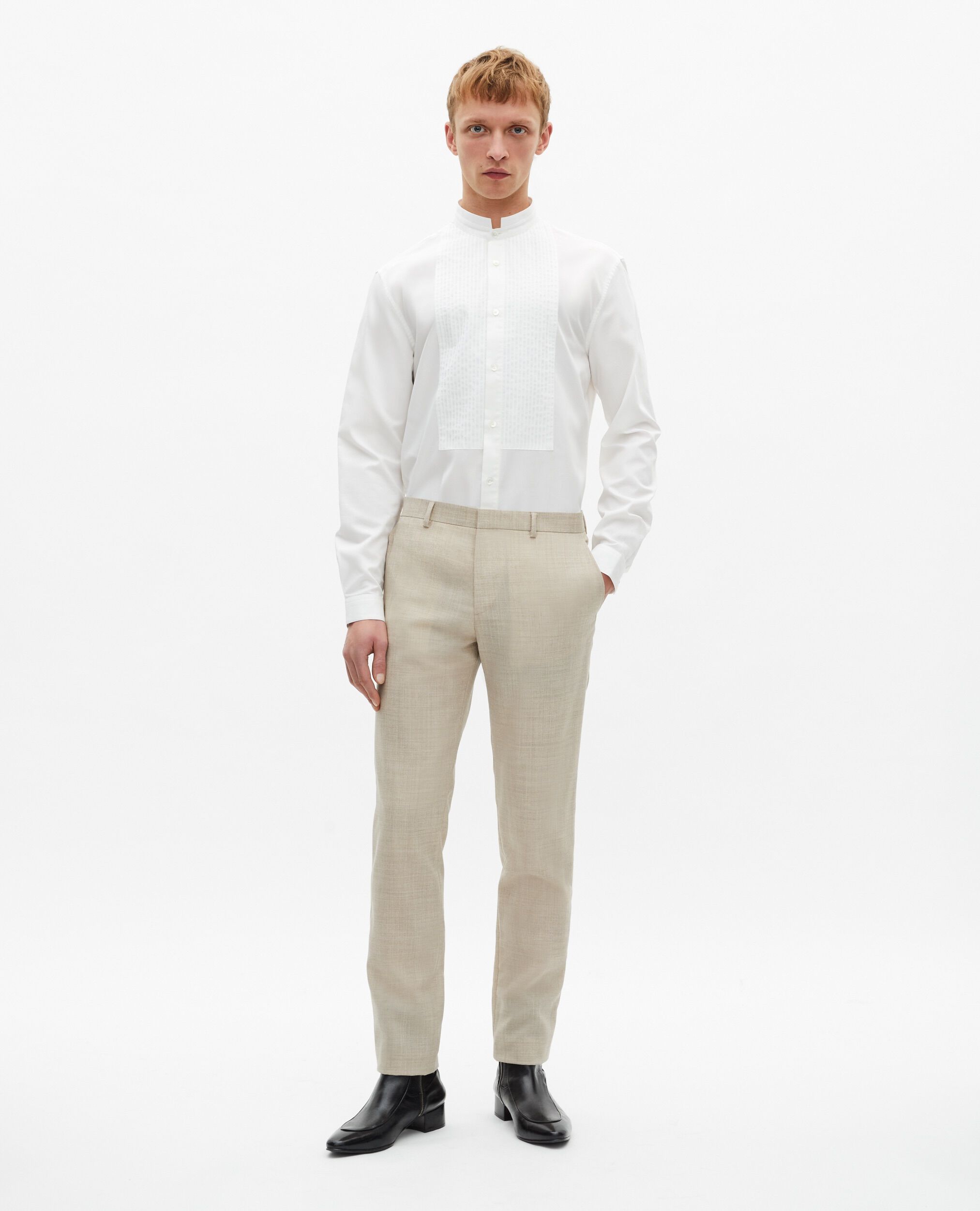 Pantalon de costume en laine coupe ajustée beige