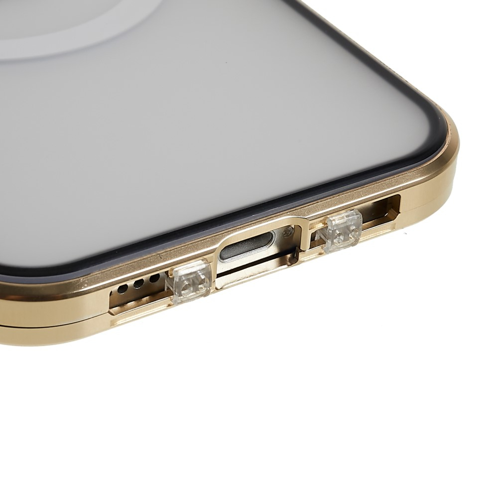iPhone 12 MagSafe Magnetische Alu Schutzhülle mit Panzer Glas Backcover   Display- / Kameraglasschutz (Magnet-Technologie) - Gold