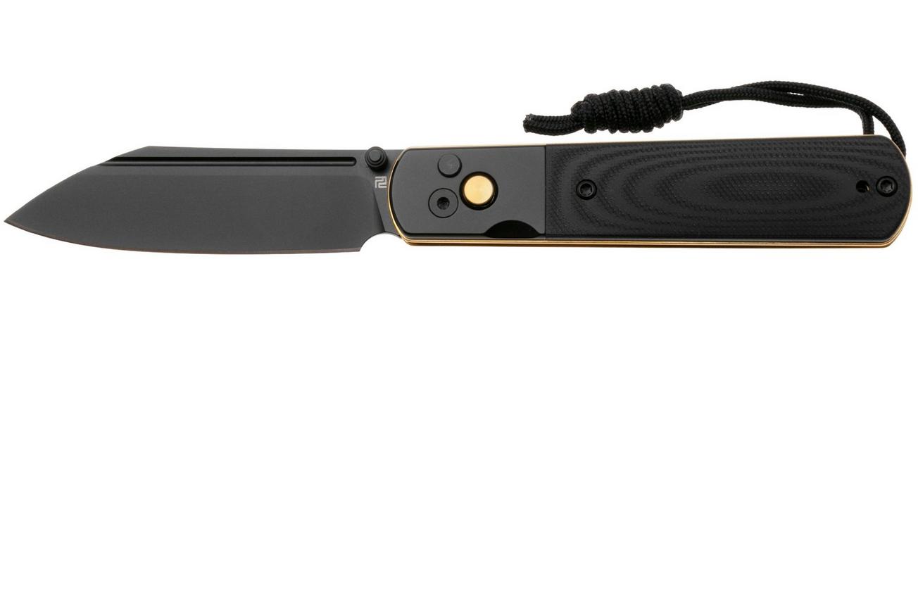 Artisan Cutlery Holm 1875P-BG, Black PVD AR-RPM9, Black PVD Steel/Black G10 Inlay, Gold PVD Hardware zakmes