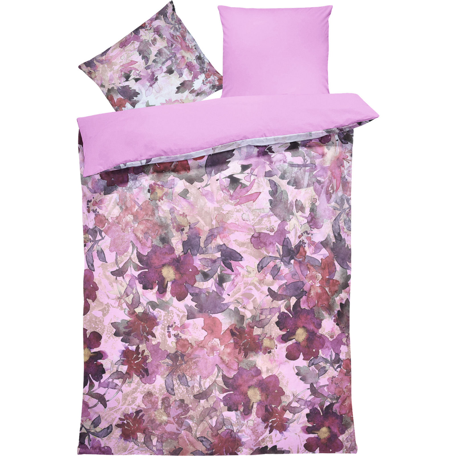 Bettwäsche violett mit Blätterzauber 200x210 2x65x65 Bettanzug Fra