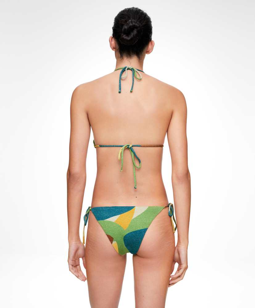 Top de biquíni triangular com jacquard brilhante
