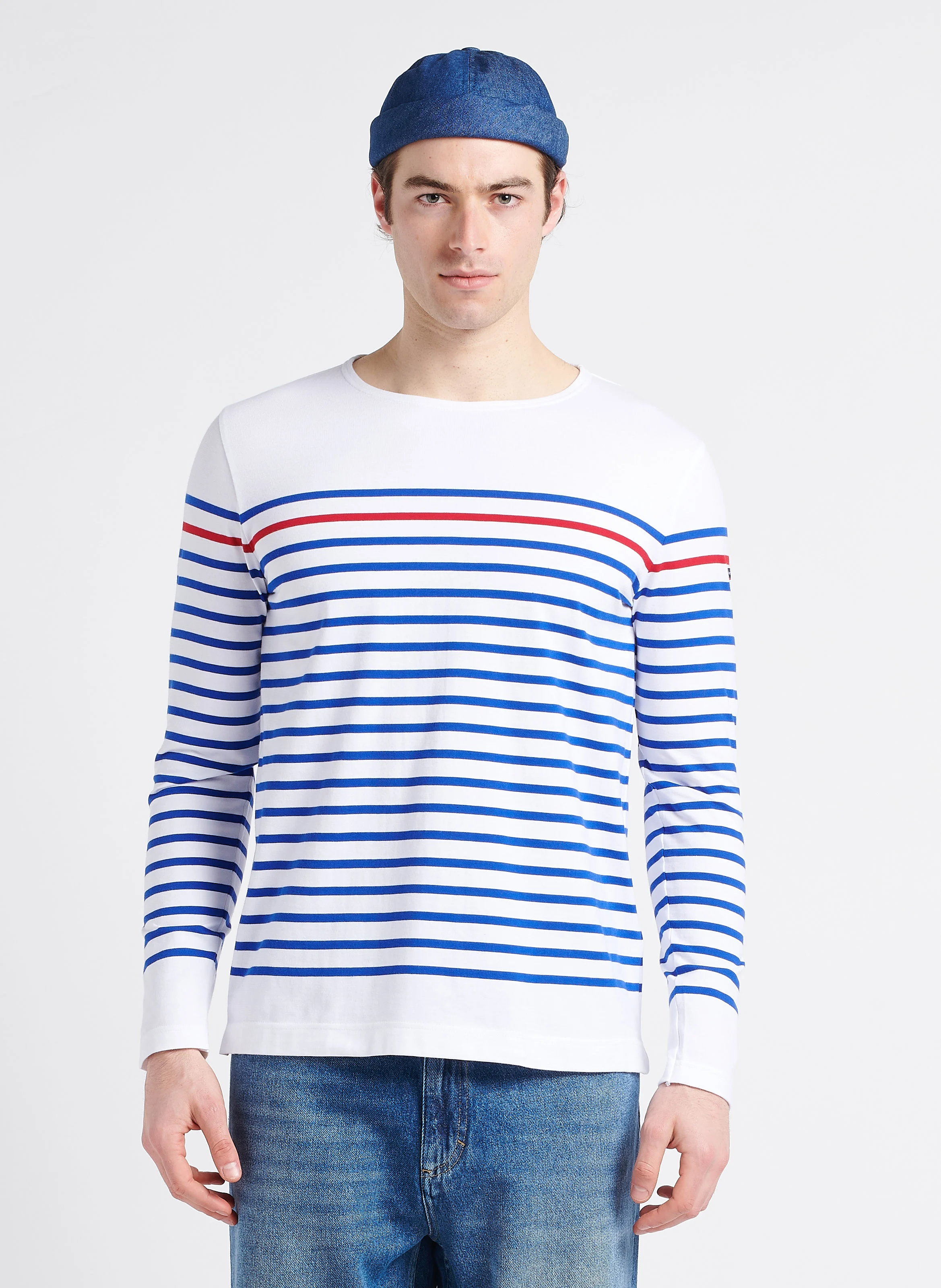 Marinière col rond regular-fit en coton | Bleu