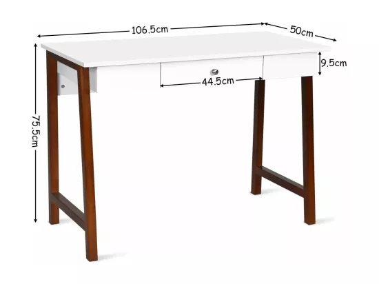 2 en 1 Bureau Informatique Table Coiffeuse avec Grand Plan de Travail, Tiroir et Espace de Rangement en Bois 106,5 x 50 x 75,5CM Capacité de Poids 54KG Design Moderne
