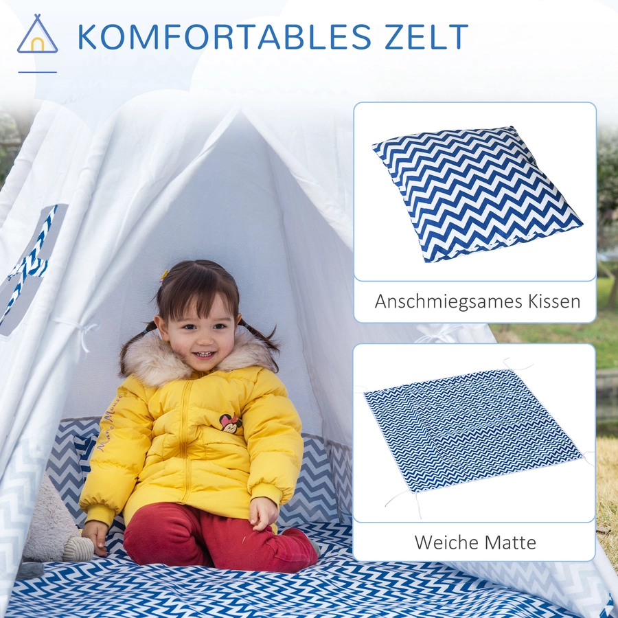 HOMCOM Spielzelt mit einer Bodenmatte und einem Kissen weiß