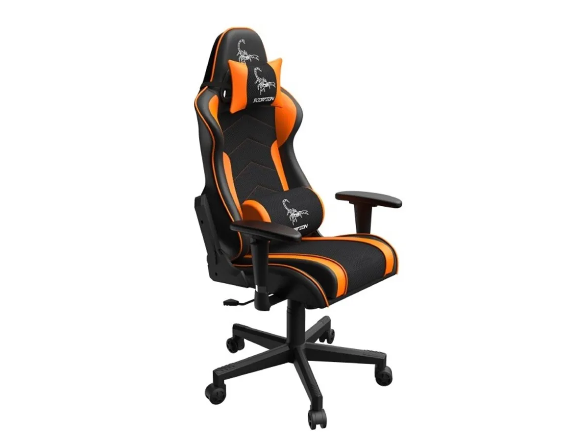 Gembird SCORPION - Stol - ergonomisk - armstøtter - T-formet - vippe - drejeled - nylon, PVC, svamp, mesh - sort trådnet, orange hud