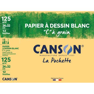 Canson C à grain - Pochette papier à dessin - 12 feuilles - 24 x 32 cm - 125 gr - blanc