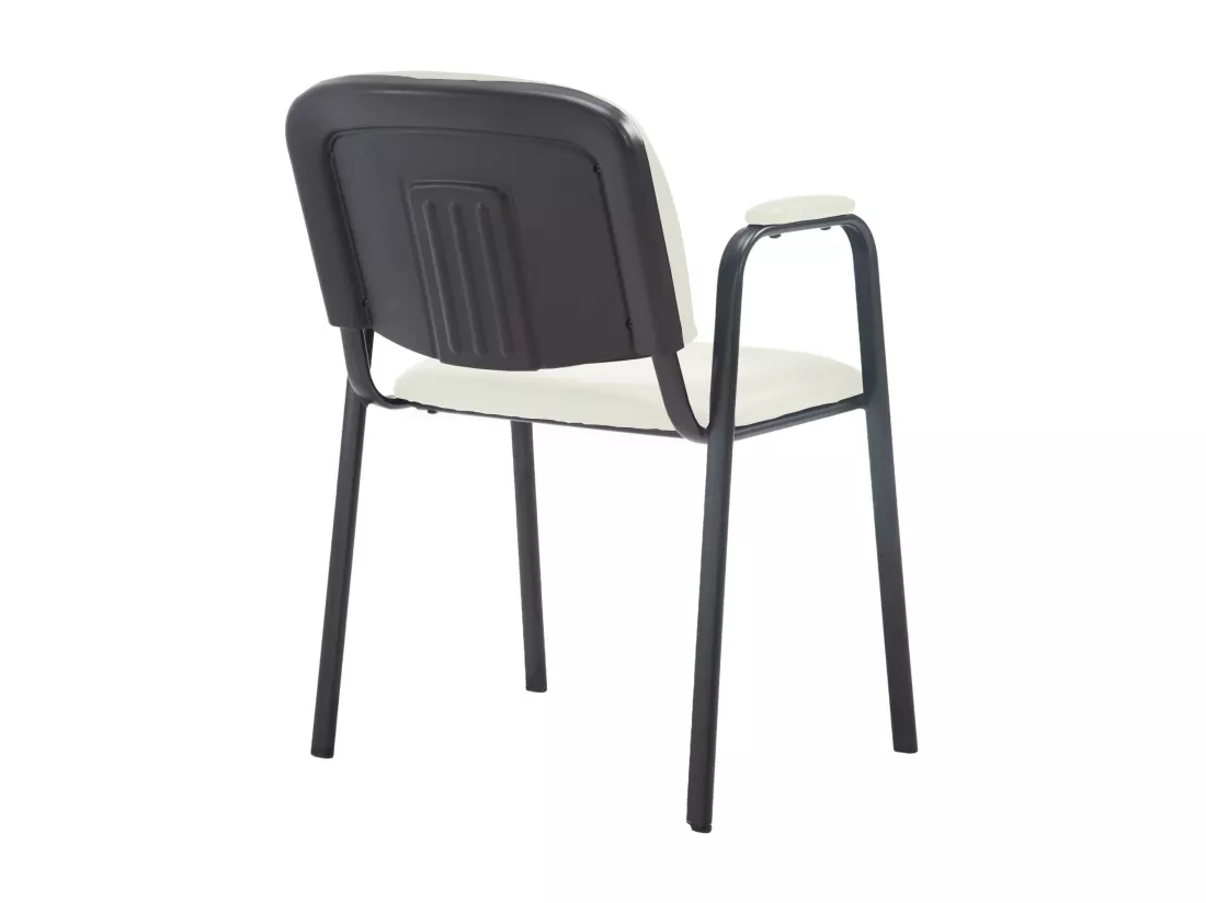 Chaise de conférence - Similicuir & Métal noir mat - Crème - Ken Pro