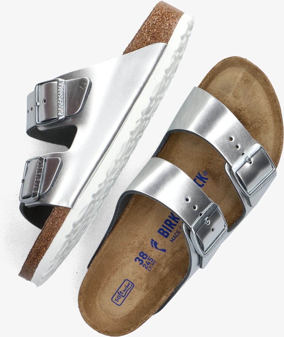 zilveren birkenstock slippers arizona met shine