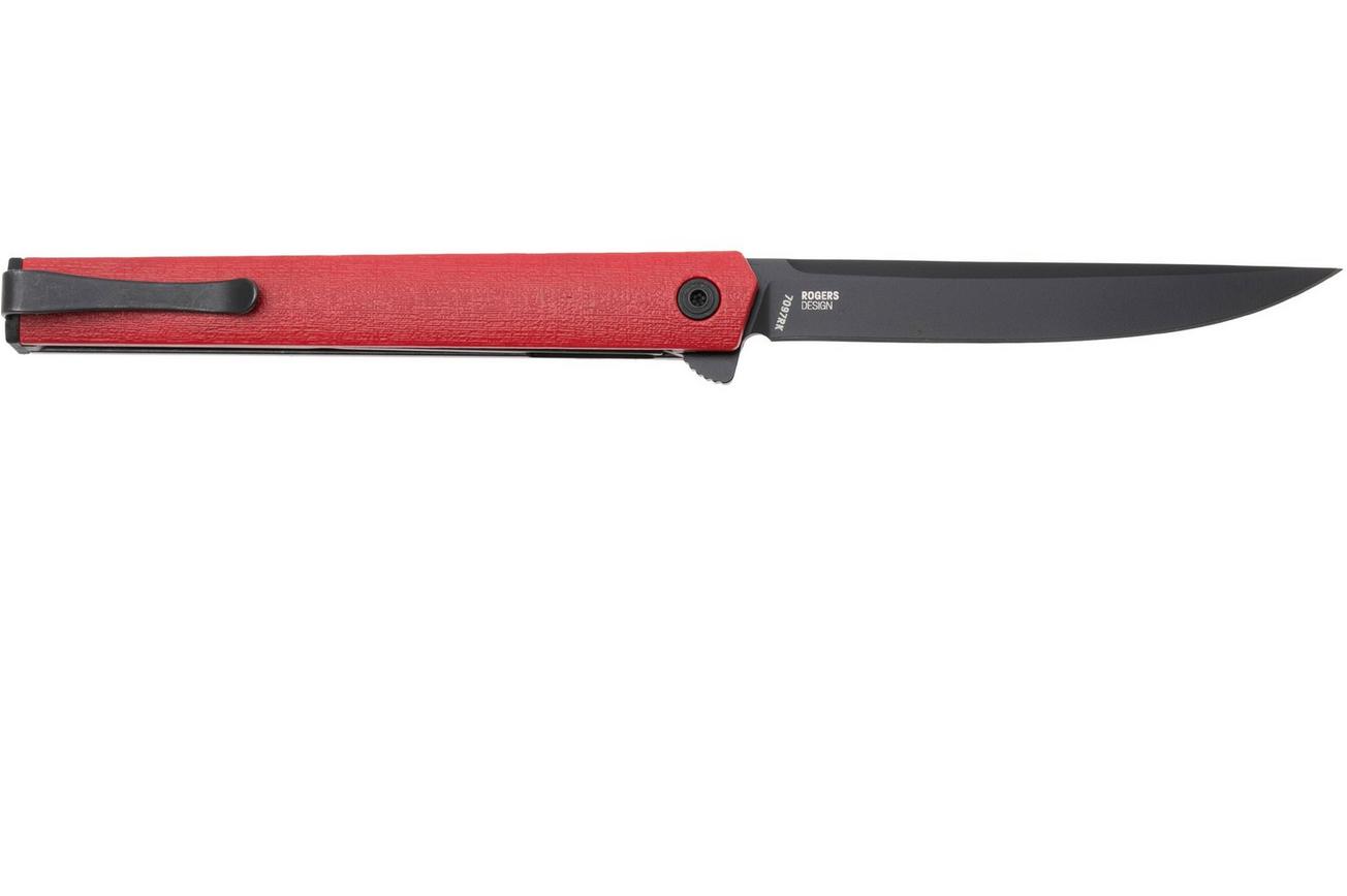 CRKT CEO Flipper 7097RK Black AUS8, Red GRN zakmes, Richard Rogers design