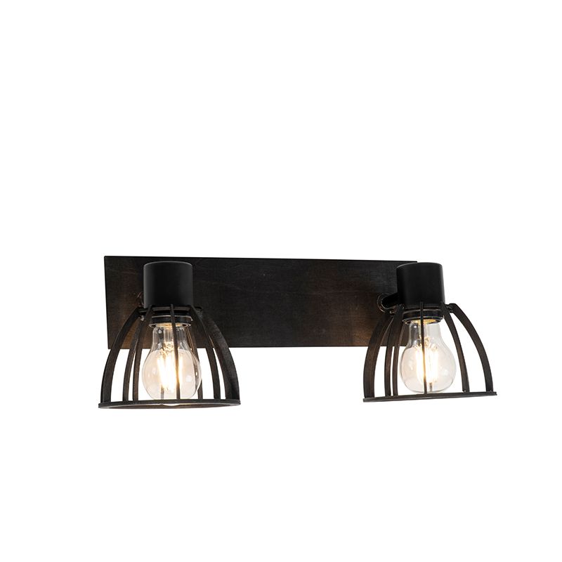 Industriële plafondlamp zwart 2-lichts - Fotu