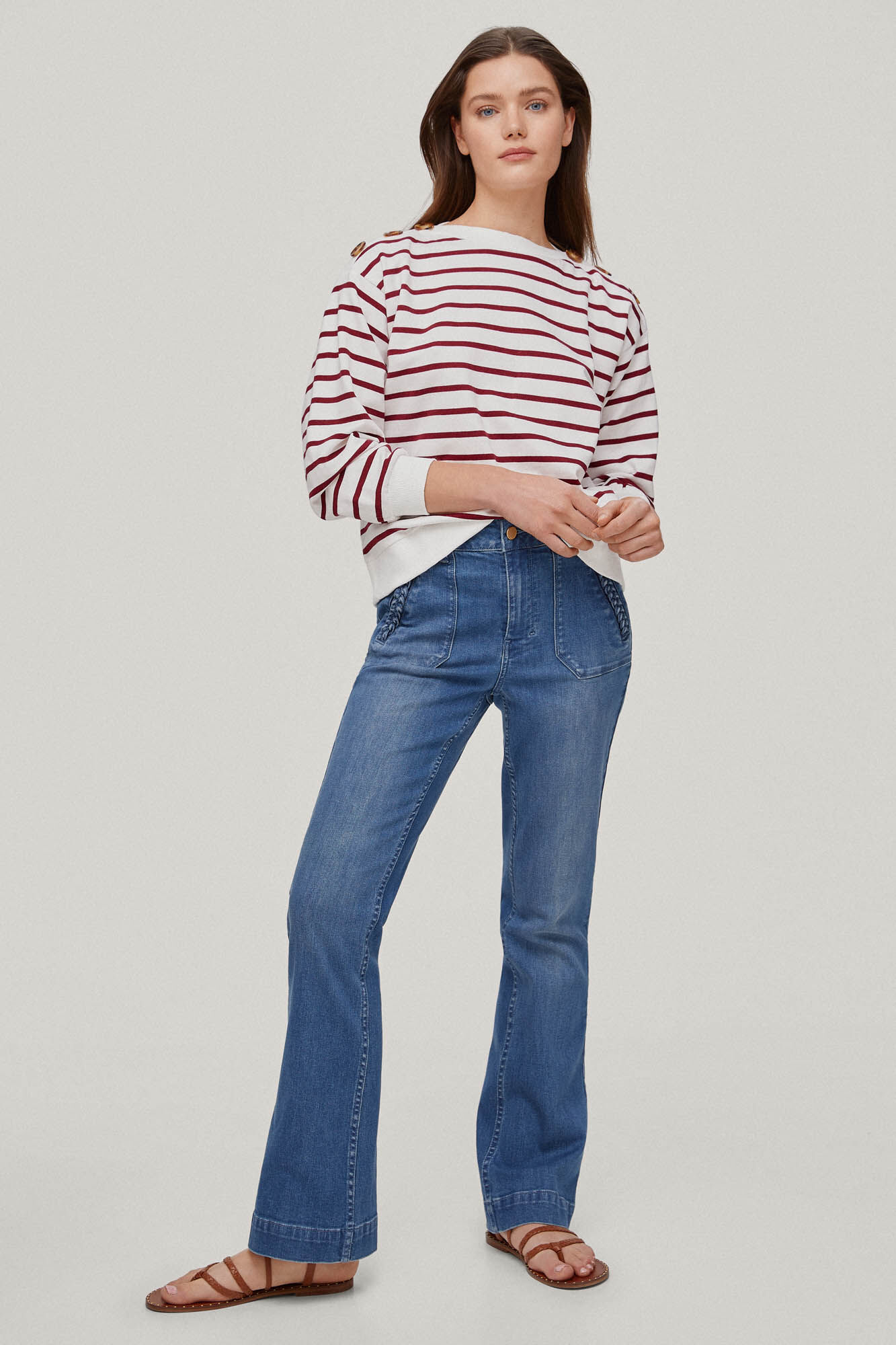 Calça jeans flare trançada - Azul