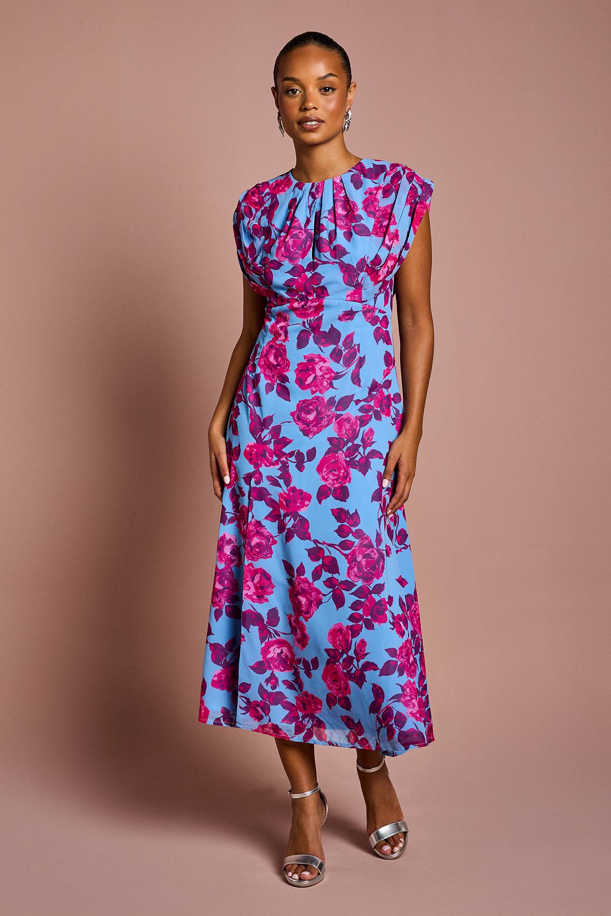 Coast Robe Midi en Mousseline à Manches Courtes Petite Taille